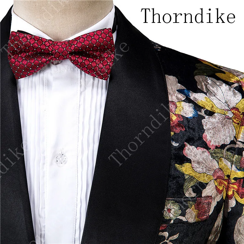 Thorndike индивидуальный заказ боковое Vent смокинги для жениха черный костюм шаль лацкан Красочный цветочный узор свадебные костюмы для мужчин(куртка+ брюки