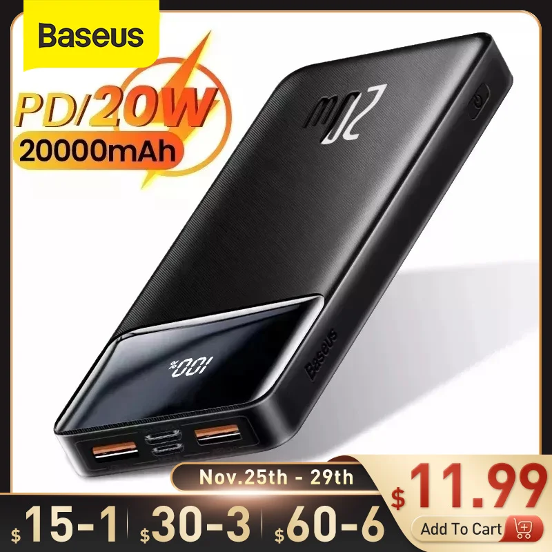 Baseus 20000mAh Power Bank Portable Charger for iPhone External Battery PD Quick Powerbank For Phone Xiaomi Poverban | Мобильные