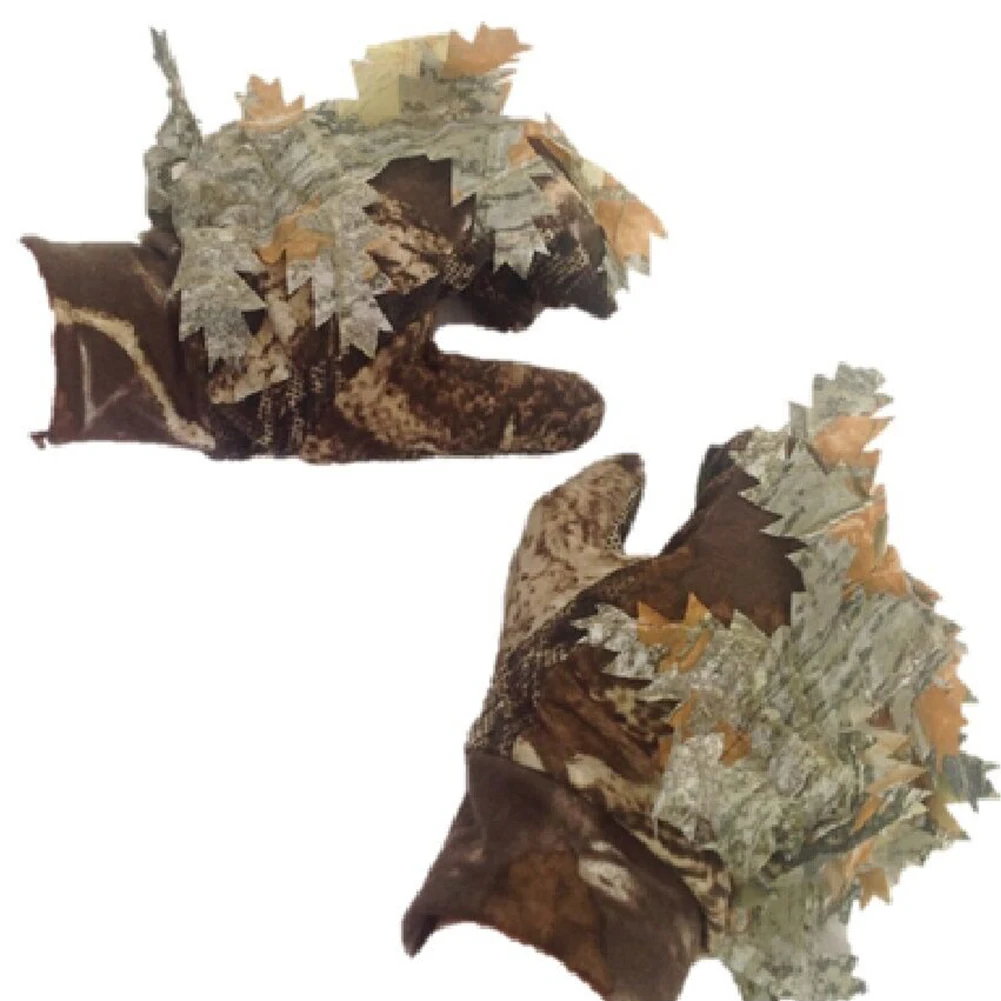 

3D Leafy Sweat Absorbent Camouflage Jungle Full Finger Stretch Tactical Breathable Hunting Gloves Anti Slip Dot Grip Protective