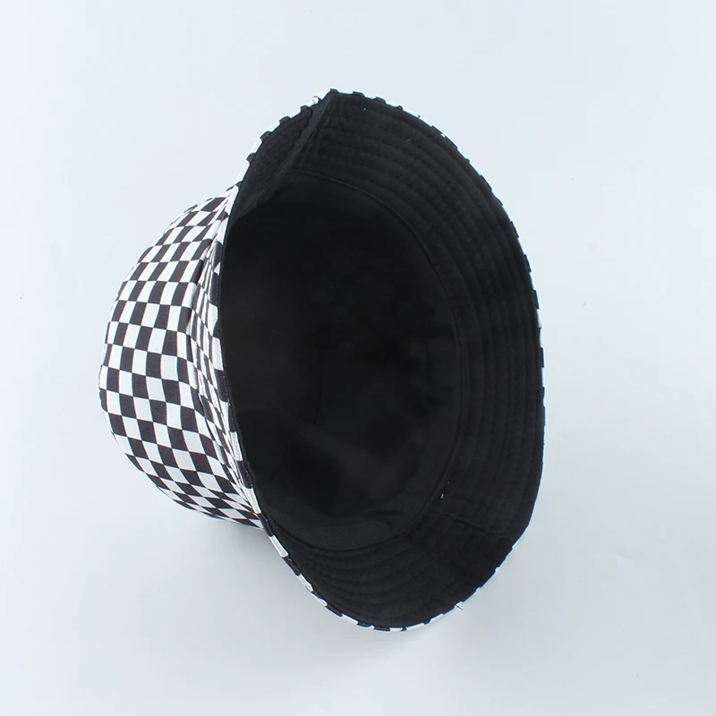 2020 New Brand Black White Plaid Check Bucket Hats Fishing Caps Women Mens Reversible Fisherman Hat