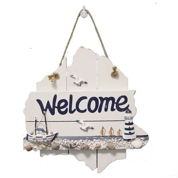 

Wooden Sign Welcome Delicate Wood Decorative Marine Style Hanging Sign Printed Sign Directional Plaque for Club Bar Cafe