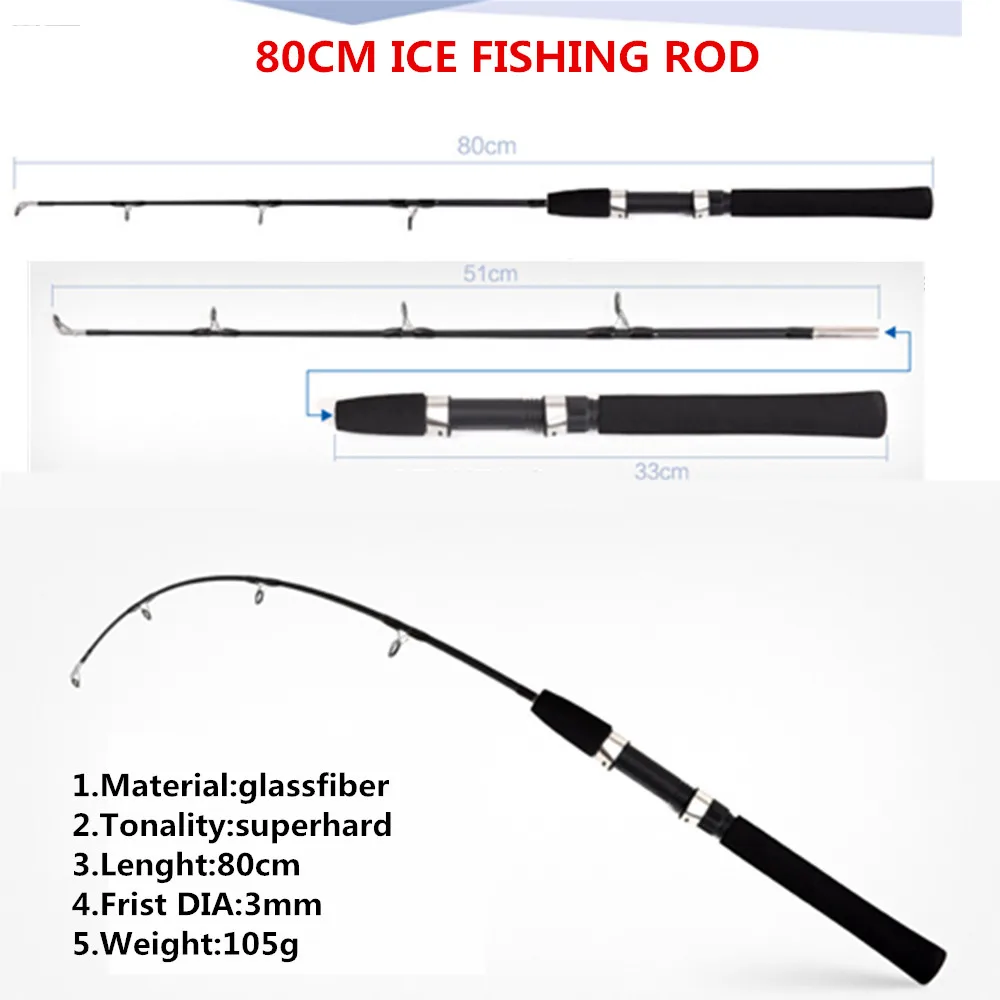 Комплект зимней подледной удочки 80 см, супер короткая Выдвижная телескопическая удочка, колесная леска, сумка, аксессуары, комплект Comobo
