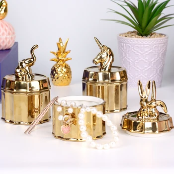 

Creative Nordic Figurine Ceramics Personality Storage Box Modern Golden Miniature Animals Model Decoracao Home Decor DA60XBJ