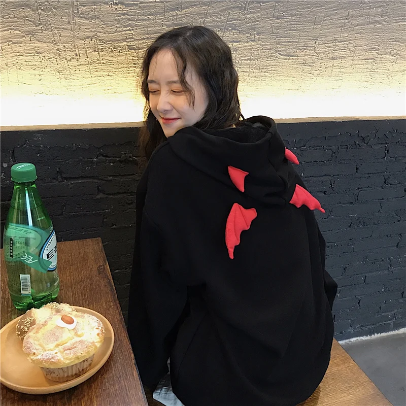 Devil Horn Hoodie Streetwear Devil Hoodie Gothic Hooded Hoody Women Loose Black Hooded Pollovers Sweatshirts Oversized Harajuku