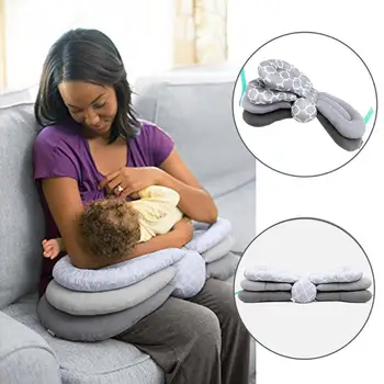 

Multifunction Nursing Pillow Adjustable Infant Feeding Baby Bedding Accessories Grey Blue and Pink Multi-color 70x26x17cm