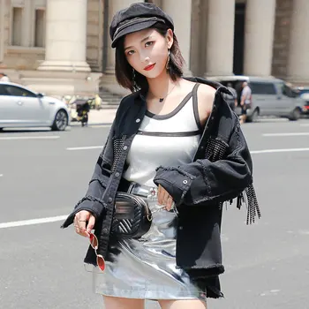 

2020 Women Denim Jacket Coat Tassels Women Black Jackets Abrigo Mujer Tops Women Chaquetas Mujer Women Denim Coat chaqueta mujer