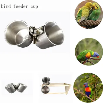

New Bird Feeder Cups Food Water Feeding Bird Double Cups With Clip Stainless Steel Parrot Cage Stand Bird Supplies
