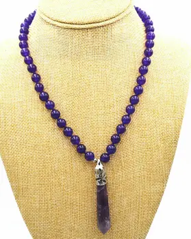 

Long 18" 8mm Natural Amethyst Bead 60x10mm Amethyst Pendant Necklace