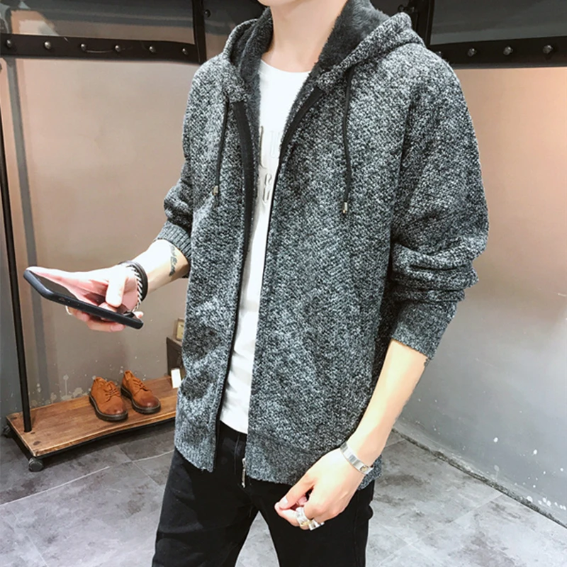 dark grey Осень Зима Новое поступление мужские теплые толстовки с капюшоном флисовая подкладка трикотажные пальто - Цвет: dark grey