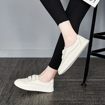 

Loafers Women Shoes Leather White Casual Flats For Women Slip On Genuine Leather Sneakers Women Low Heels Lazy Shoes Spring 2020