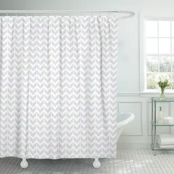 

Zig Chevron Stripes Pattern in Silver Gray and White Raster Zag Shower Curtain Waterproof Polyester Fabric 72 x 72 Inches Set