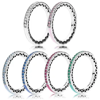 

Authentic 925 Sterling Silver Ring Radiant Heart Ring With Colorful Enamel For Women Wedding Party Birthday Gift Fashion Jewelry