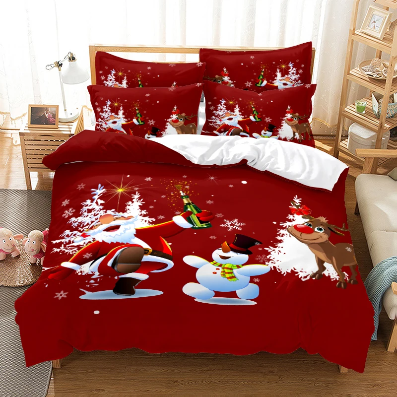 2020 New Year Merry Christmas Printing Red Bedding set duvet cover with