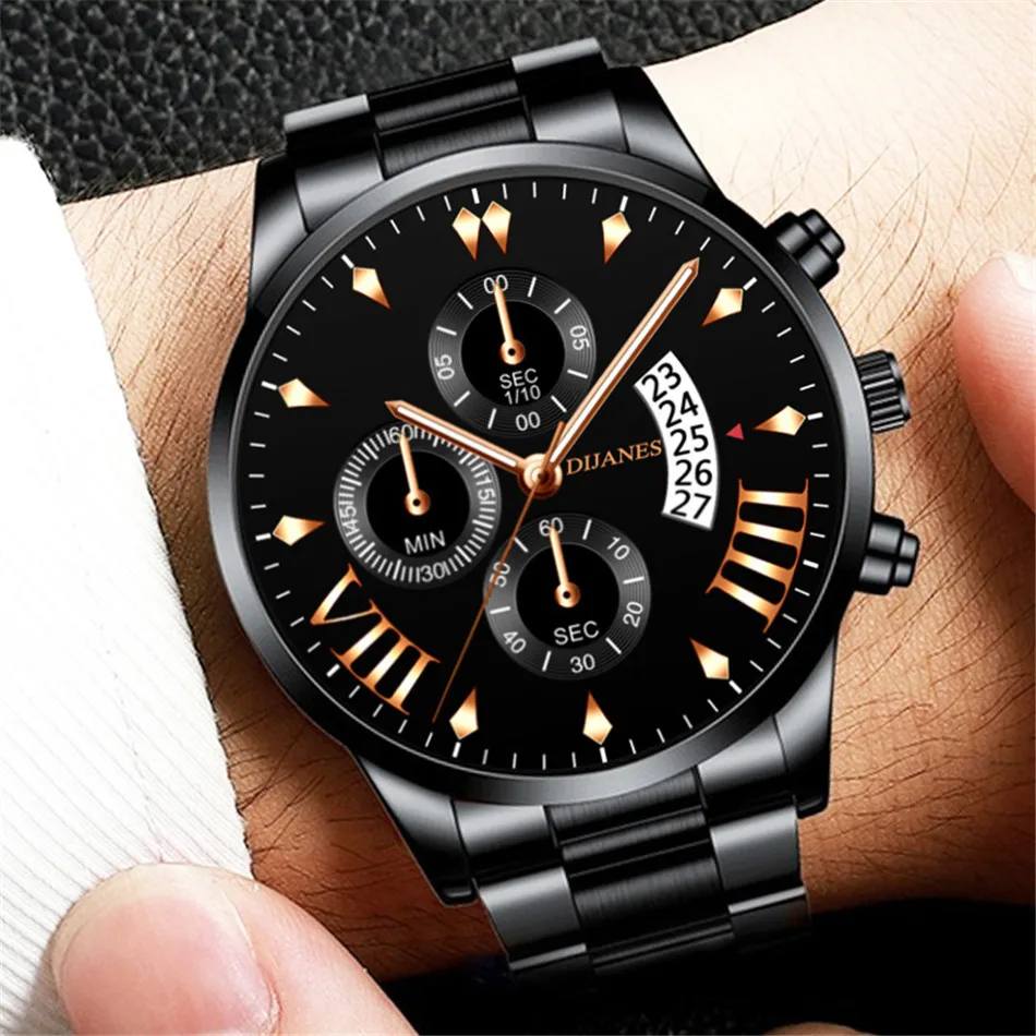 New Men Business Stainless Steel Quartz Wristwatch Fashion Mens Watches Calendar Date Clock Man Silver Bracelet Male Watch