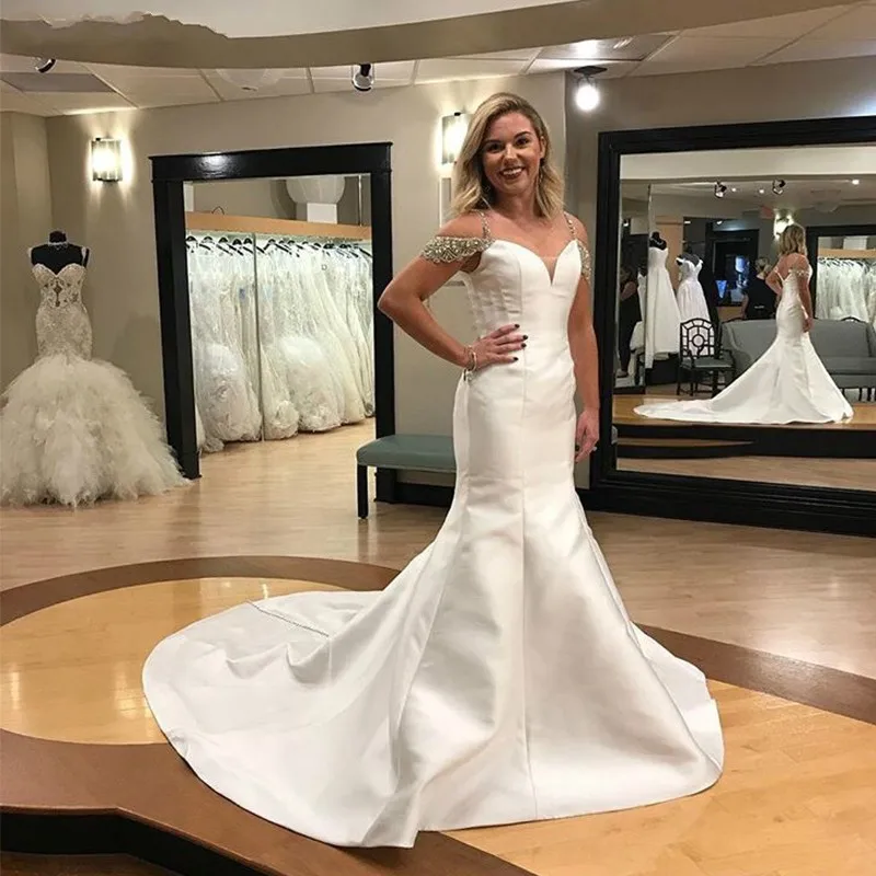 JIERUIZE White Mermaid Wedding Dresses Sleeveless Beading Spaghetti Straps Bridal Gowns Bride Dress | Свадьбы и торжества
