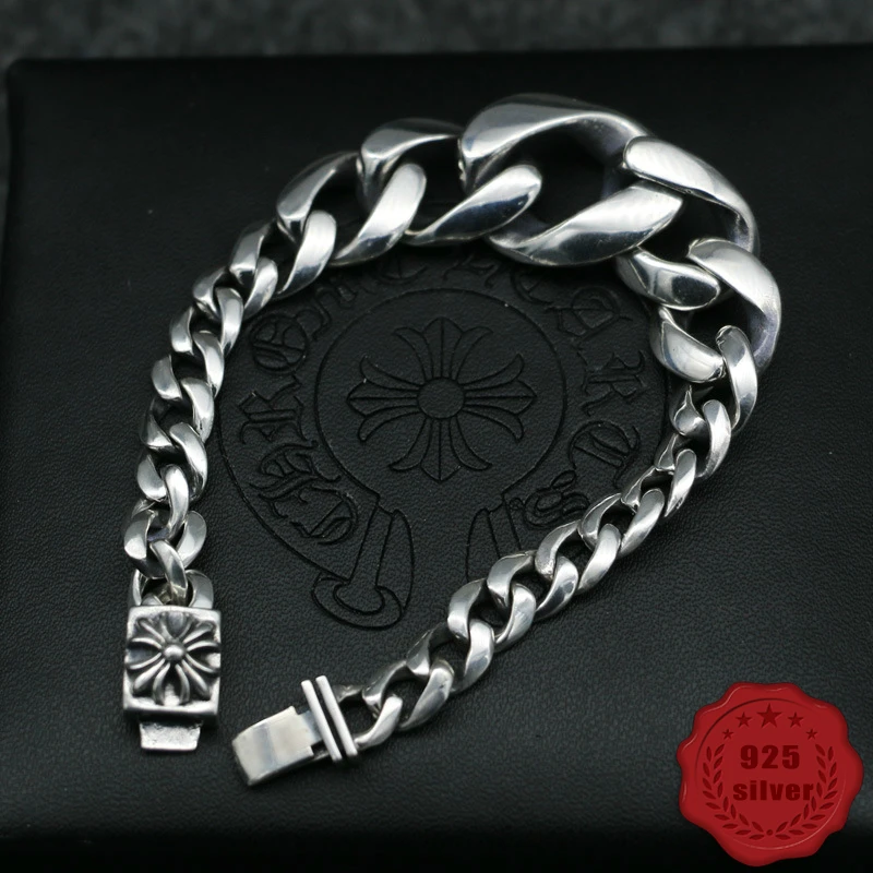 

925 sterling silver bracelet personality fashion retro retro simple cross style smooth shape hip hop punk jewelry gift for lover