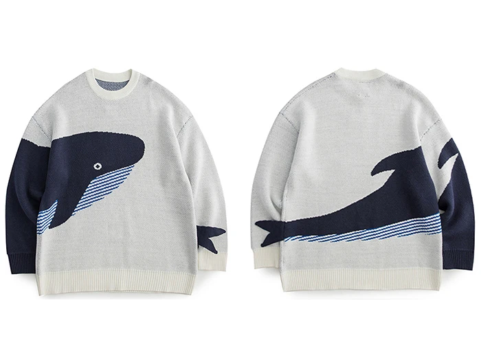 fisherman sweater mens LACIBLE Lonely Whale Knitted Sweaters Spring Autumn Sweater Pullover Men Women Jumpers Harajuku Knitwear Outwear Streetwear Tops mens roll neck jumper