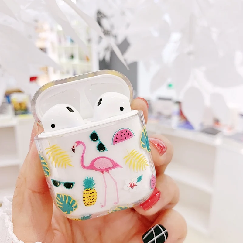 

For AirPods Case luxury Transparent Flamingo Protective Cover Cartoon hard case For Air pods 2 Bluetooth Earphone Case