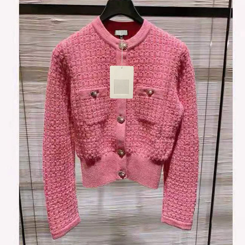 Gold Buttons Luxury Korean Sweater Pink 
