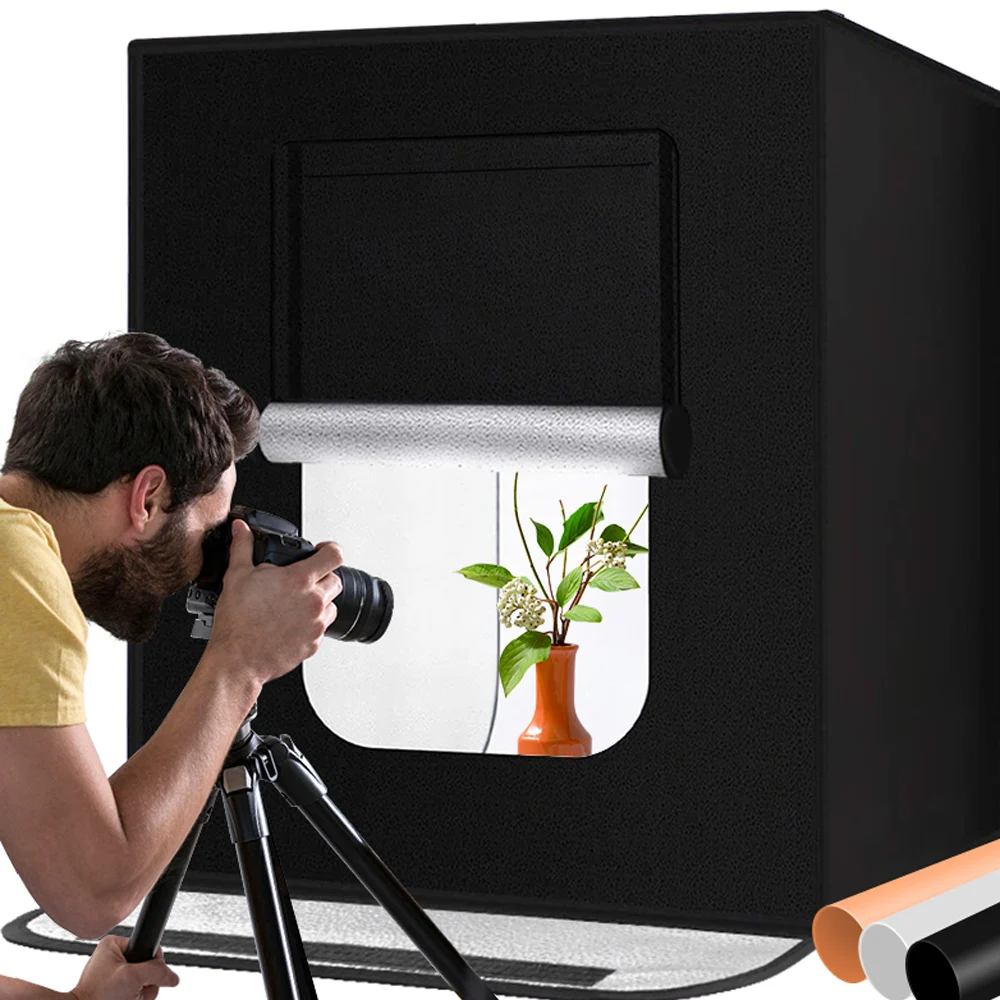 SPASH 60x60cm 24 inch Portable Mini Photo Studio Box Softbox 46W 3400LM White LightBox Lighting Studio Shooting Tent Box Kit 10