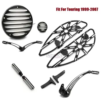 Best Black Gauge Driver Foot Boards Brake Shifter Levers Derby Cover Timer Cover For Harley 1999-2007 Road King FLHR 2006-2007 Tourin