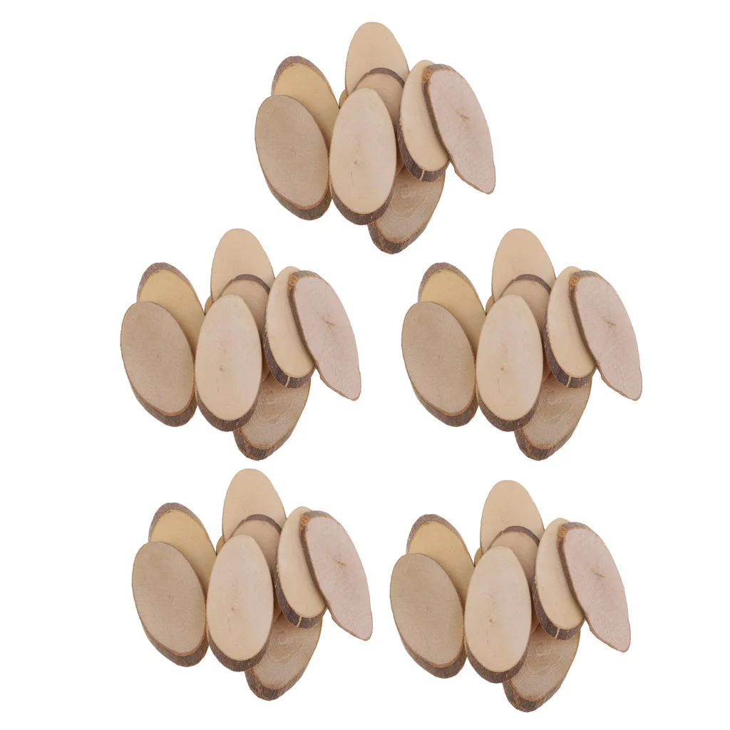 50PCS Wooden Wood Log Slices Discs Natural Tree Bark Table Decorative Wedding Centerpieces - Oval Shape, 8.5-9cm