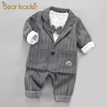 

Bear Leader Toddler Boys Clothing Set Kids Autumn Fashion Outfits 3PCS Striped Coat with Bow Tie Solid Tops Long Pants Clothing