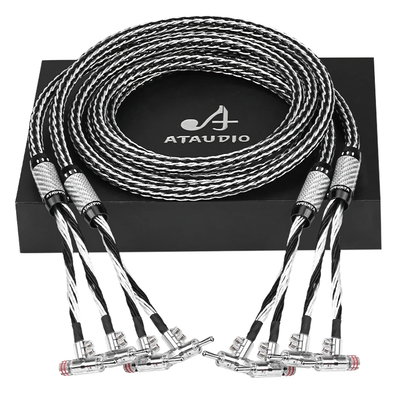 ATAUDIO Hifi 스피커 케이블, 고품질 OCC 및 실버 혼합 스피커 와이어, 자동 잠금 건 바나나 플러그 포함
