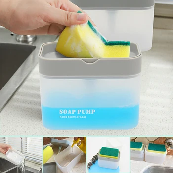 

2in1 Kitchen Hand Press Soap Lye Storage Box Press Soap Box Detergent Filling Injector Sponge Automatic Soap Pump Dispenser new