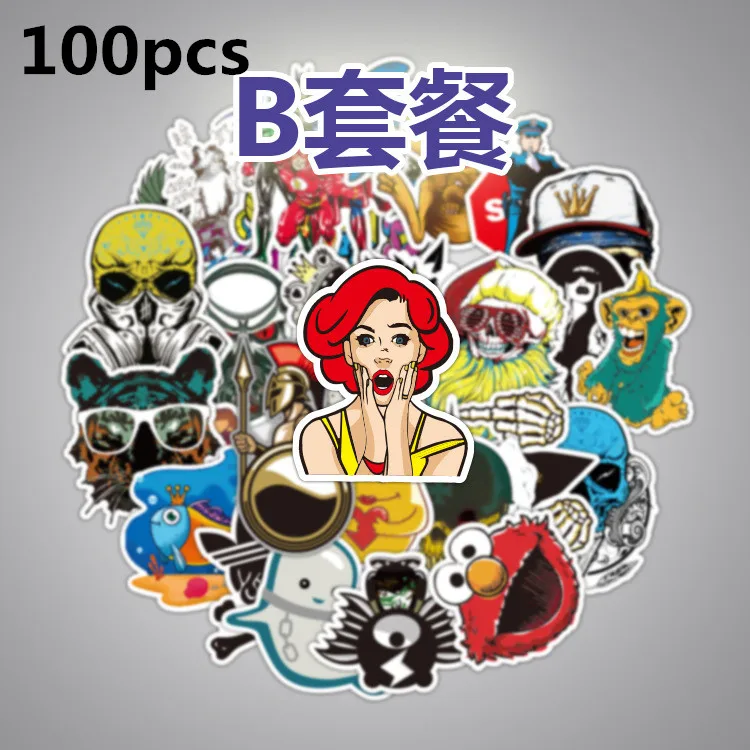 B 100pcs 50 шт./упак. Водонепроницаемый Doodle череп тело Стикеры s для Чемодан ноутбук велосипеда автомобиля мотоцикла декоративные граффити Стикеры планировщик - Цвет: B 100pcs