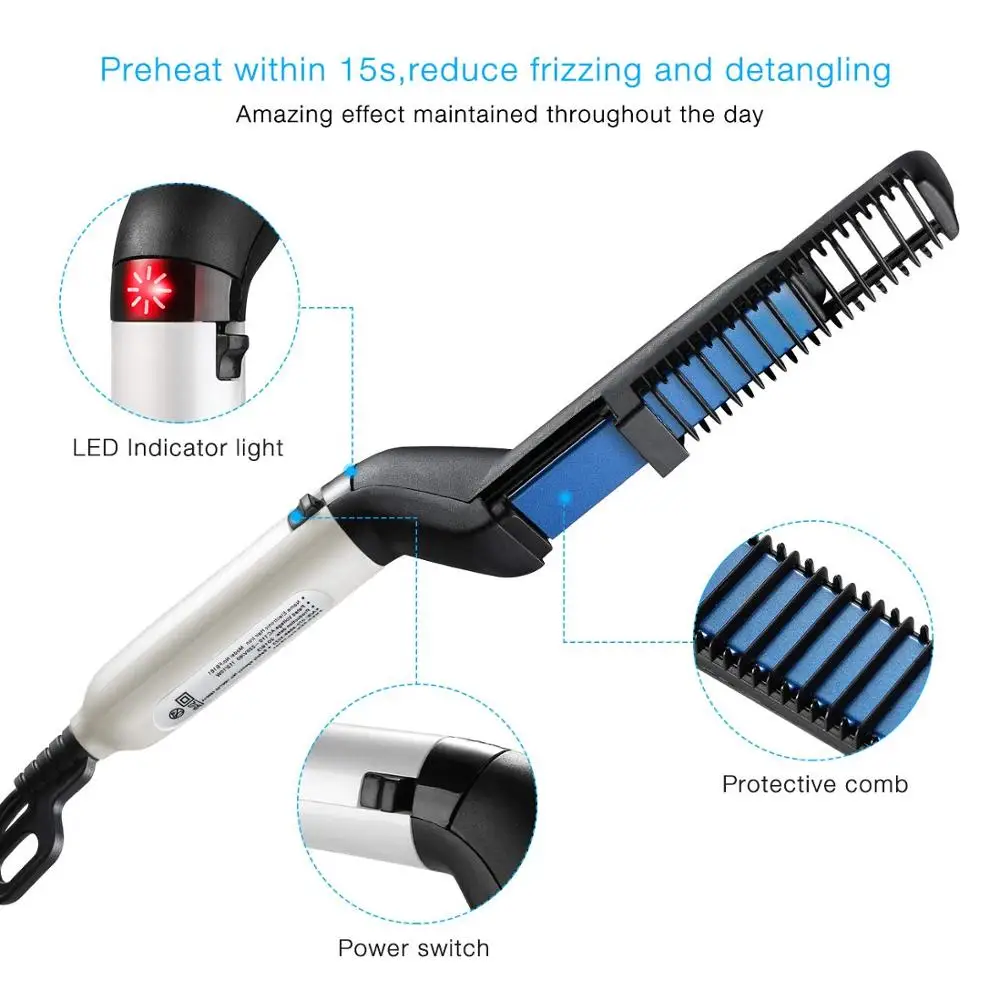 YBLNTEK Multifunctional Hair Comb Brush Beard Hair Straighten Straightening Comb Hair Curler Quick Hair Styler For Men Women