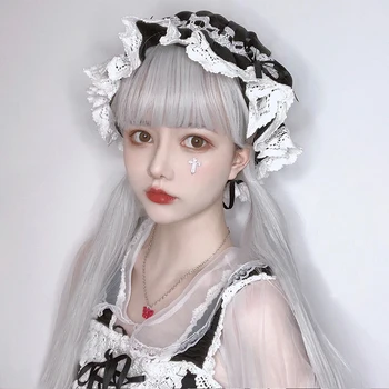 

MEIFAN Lolita Cosplay Halloween Party High Temperature Synthetic Long Straight Anime Wig Harajuku Silver Grey Cute Vigor