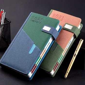 

2021 Fashion Agenda January-December 2021 English Thick Notebook A5 Leather Cover Premium Efficiency Diary Traveler'S Note Gift
