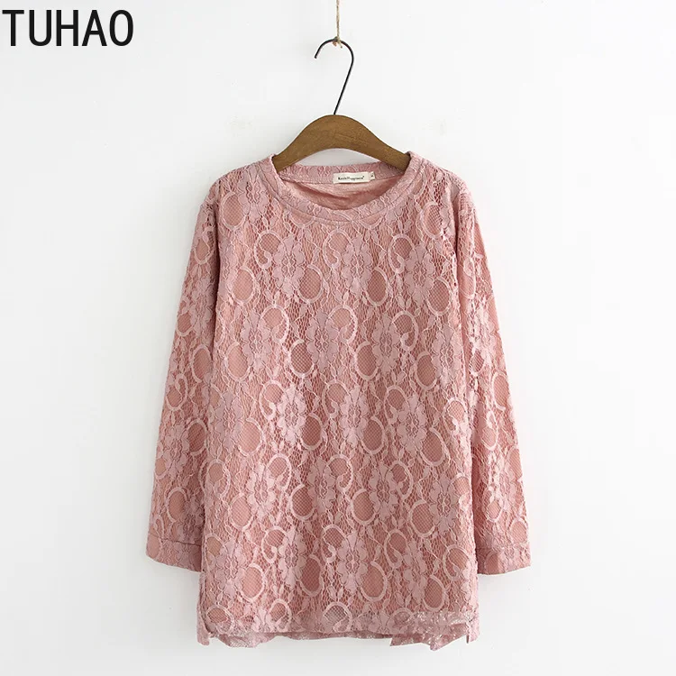 TUHAO Высокое качество размера плюс 4XL 3XL Женская Длинная Элегантная свободная Кружевная блуза осень зима флисовая плотная женская блузка LZ28