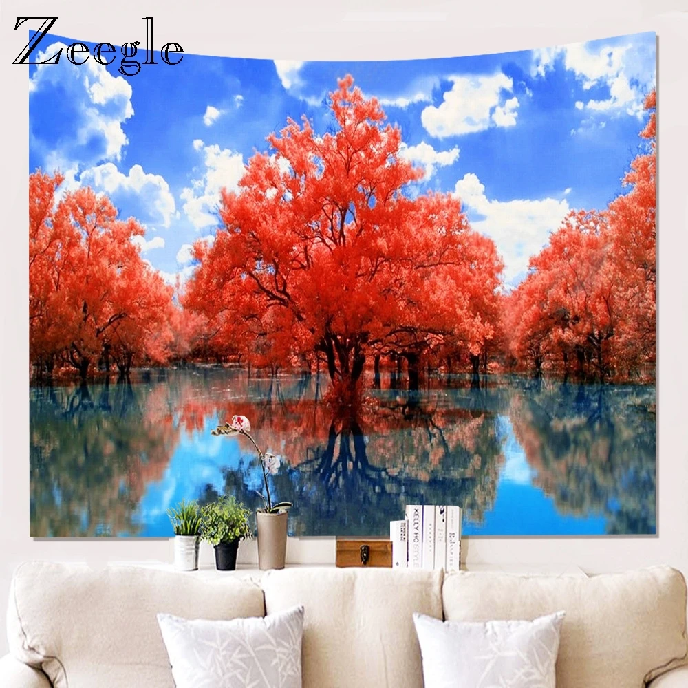 Zeegle 3D Printed Tree Tapestry Wall Hanging Background Clothes Hippie Mandala Wall Hanging Bedspread Decor Tapestry Picnic Mat