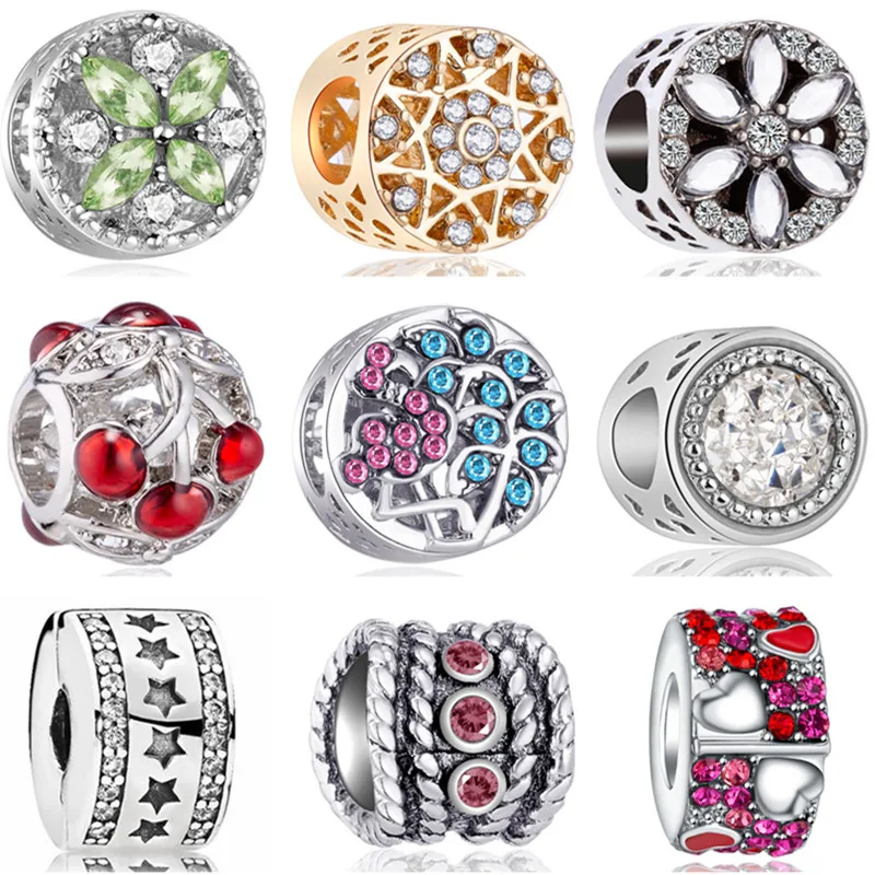 

Gorgeous Hollow Ball Flowers Bowknot Owl Cross Tree Crystal Beads Charms Fit Original Pandora Bracelets for Women Girl Handmade