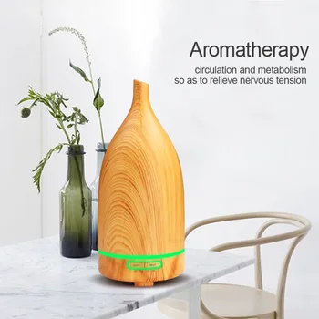 

100ml Wood Grain Aroma Essential Oil Diffuser Ultrasonic Cool Mist Humidifier Ultrasonic Air Aroma Humidifier With 7 Color Light