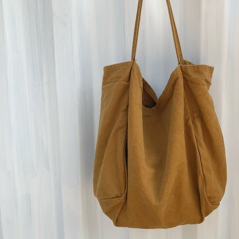 

Large Canvas Handbag Women Big Capacity Shopping Totes Simple Lady Shoulder Bag Solid Color Handle Bag Reusable Designer Totes