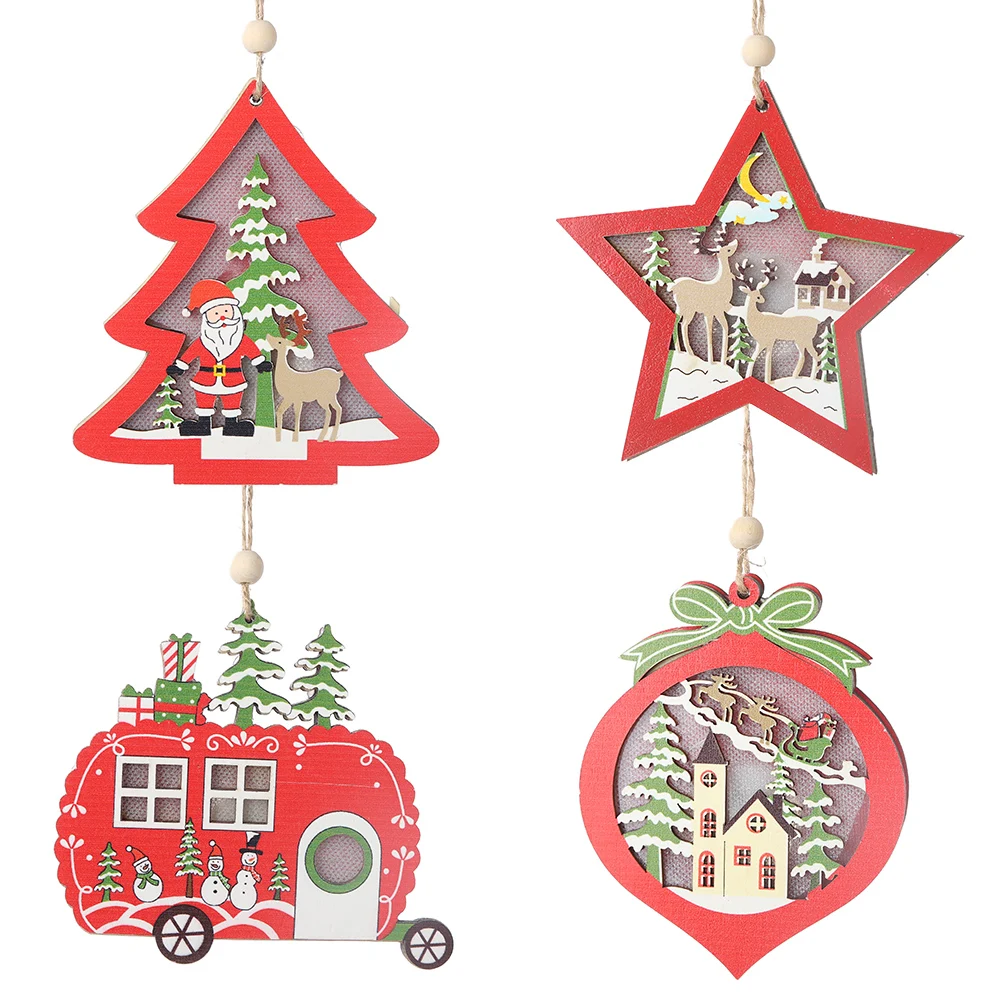 Деревянный полый свет амулеты украшения Рождественская елка разноцветное украшение для дома кулон