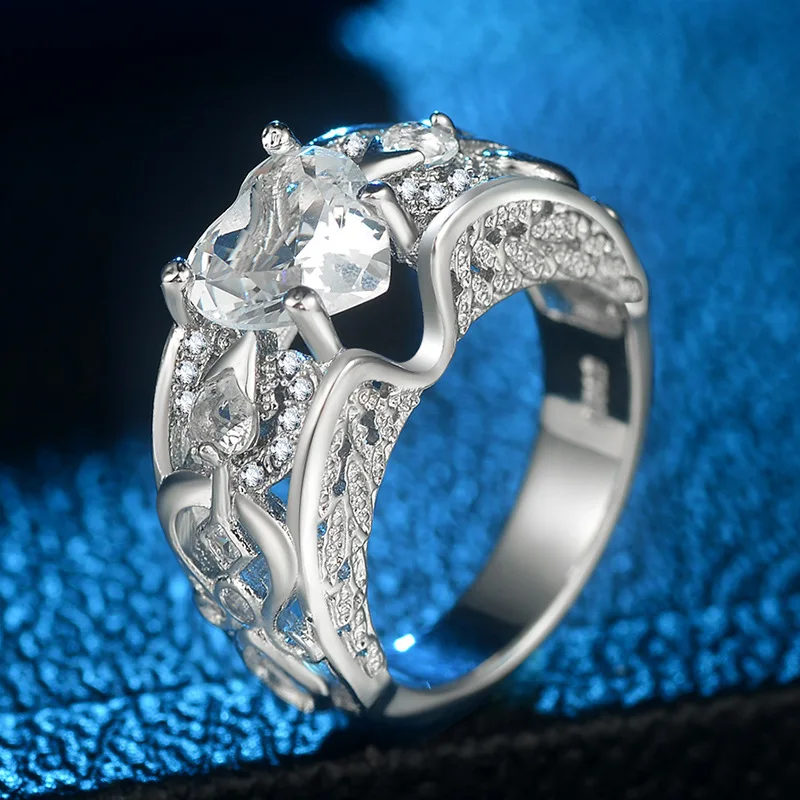 Романтическое женское кольцо принцессы белого, красного, голубого, розового цвета, светильник с голубым сердцем, ювелирные изделия из серебра 925 пробы, обручальное кольцо для женщин