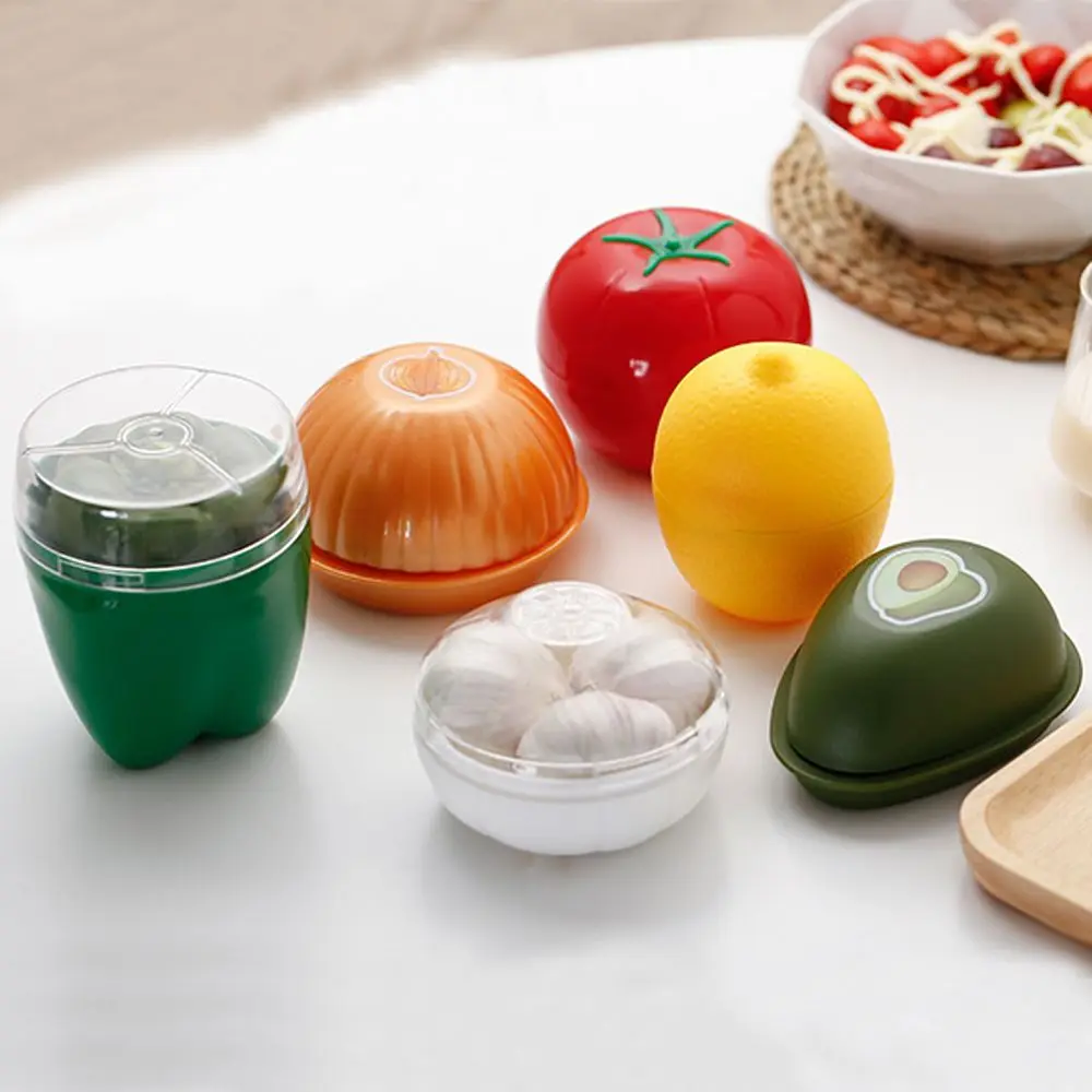 

1pc Plastic Onion Green Pepper Garlic Shaped Food Containers Crisper Lemon Fruits Case Fresh Box Refrigerator Home Storage
