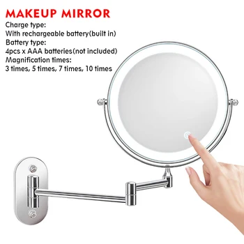 

LED Lighted Makeup Mirror Adjustable Arm 360 Degree Swivel Two Sided Bathroom Vanity Home Decoration Wall Mounted Hotel Dimmable