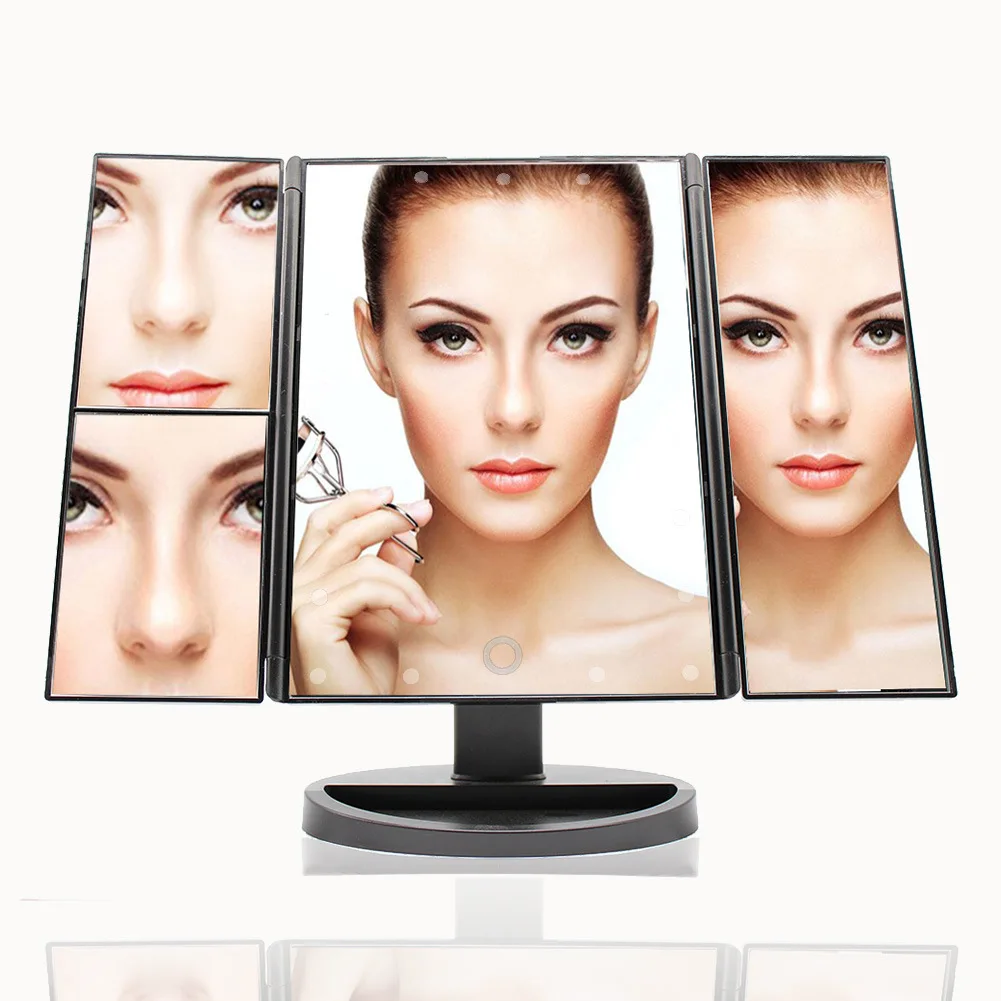 

22led Makeup Mirror Desktop Shining on Three Sides Foldable Touch Sensitive Light Included Three Fold shu zhuang deng Mirror Shi