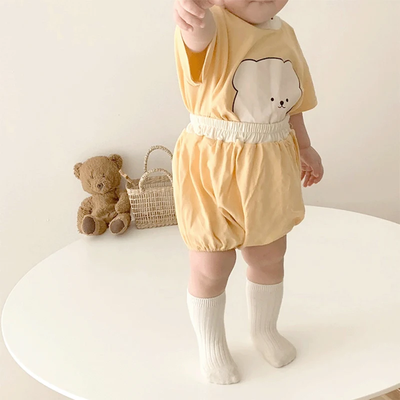 Cotton Summer Baby Clothing Set Bear Print Tshirt and Bloomer