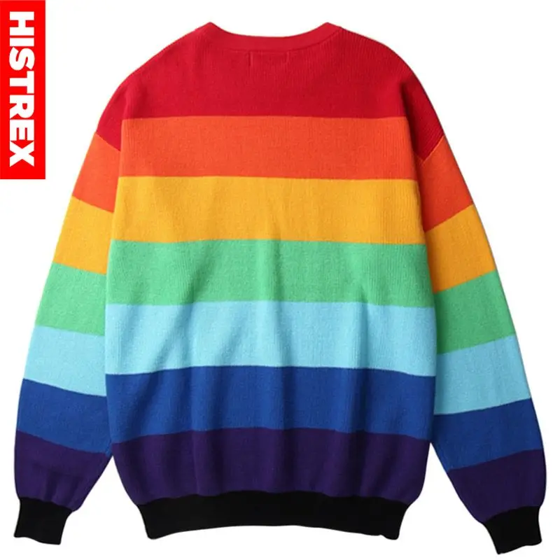 Men Hip Hop Knitted Sweater Striped 