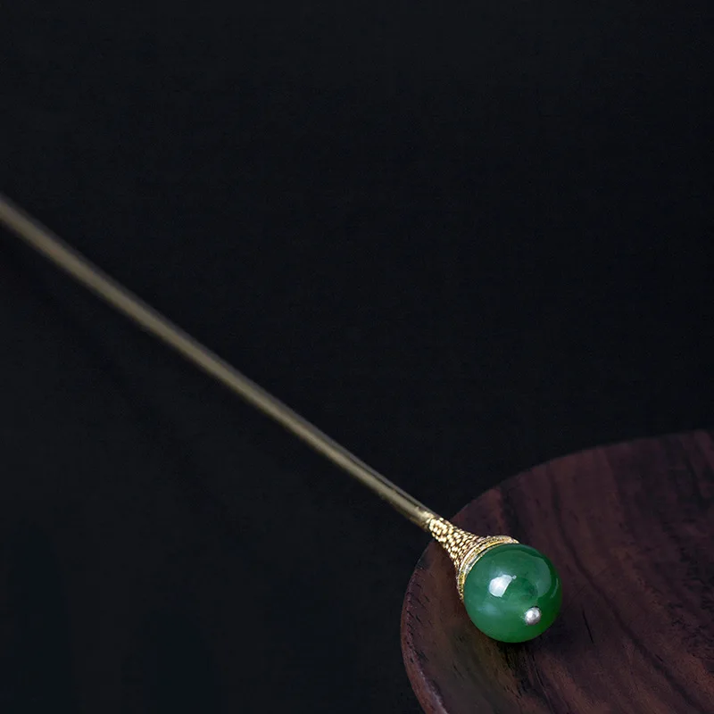 

Authentic 925 Sterling Silver Hair Sticks for Women Green Bead Natural Stone Wedding Hair Accessories for Brides Vintage Jewlery