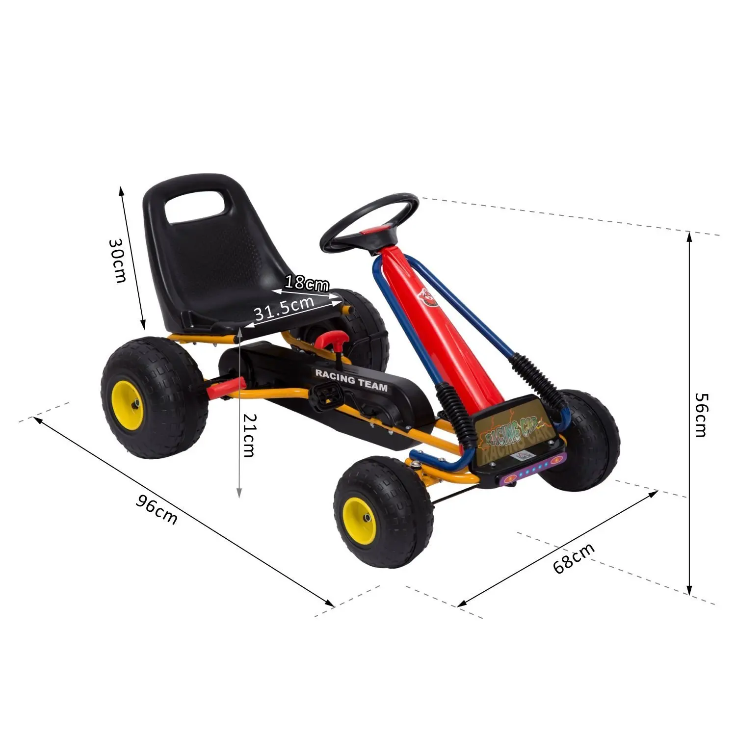 HOMCOM Go Kart Coche de Pedales Racing Deportivo para Ninos 3 8 Anos con Asiento Ajustable Embrague y Freno