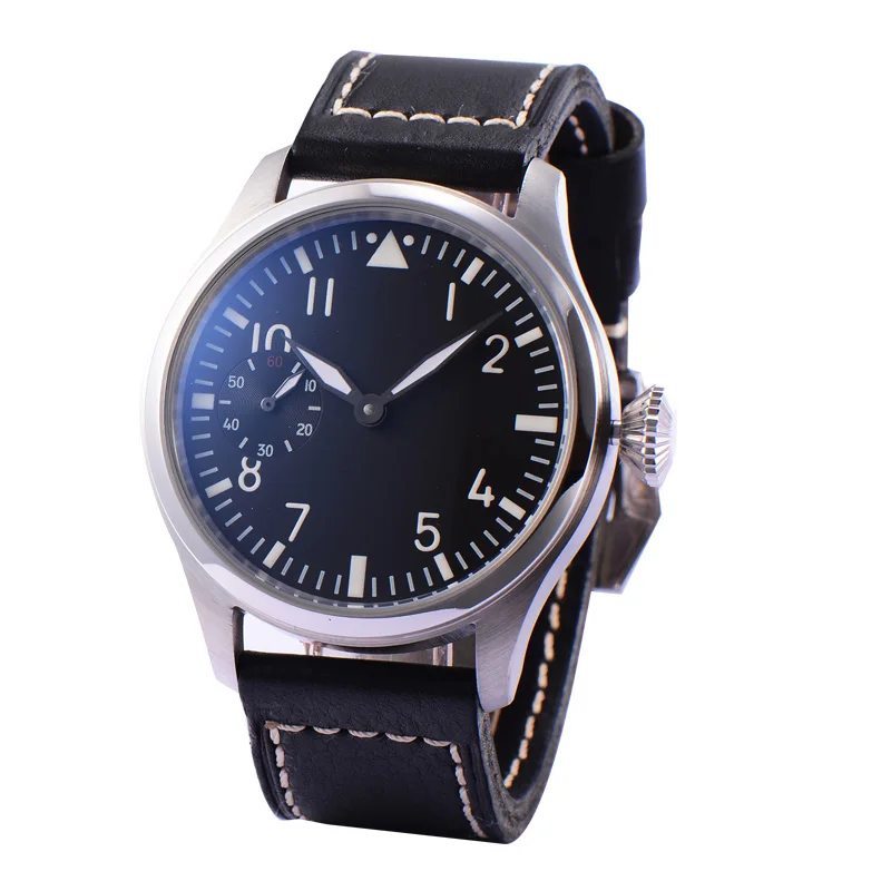 

Parnis Fashion Hand-Wind Mechanical Watches Male 46mm 6498 Hand Winding Movement Black Dial White Luminous Numbers Men Watch