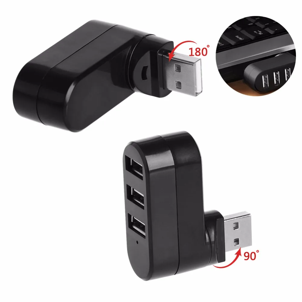 Мини 3 Порты и разъёмы USB 2,0 вращать концентратор переходник разветвитель для настольных ПК, ноутбуков, ExpansionW91A