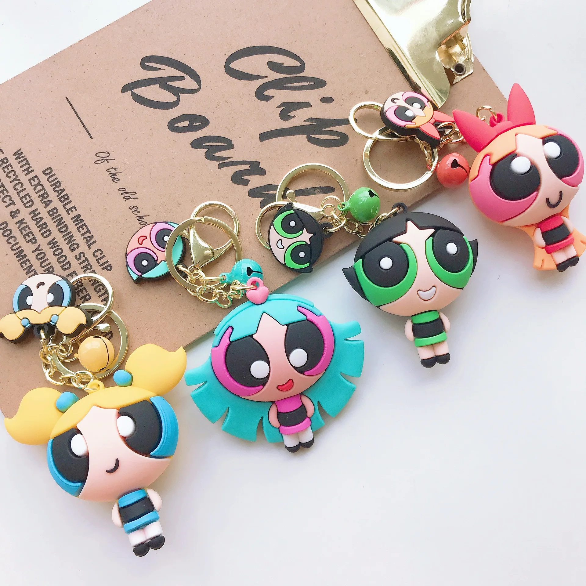 

Cartoon Keychains Accessories Character Cute Powerpuff Girl Action Figure Key Chains Couple's Bag Pendant Creative Car Pendant